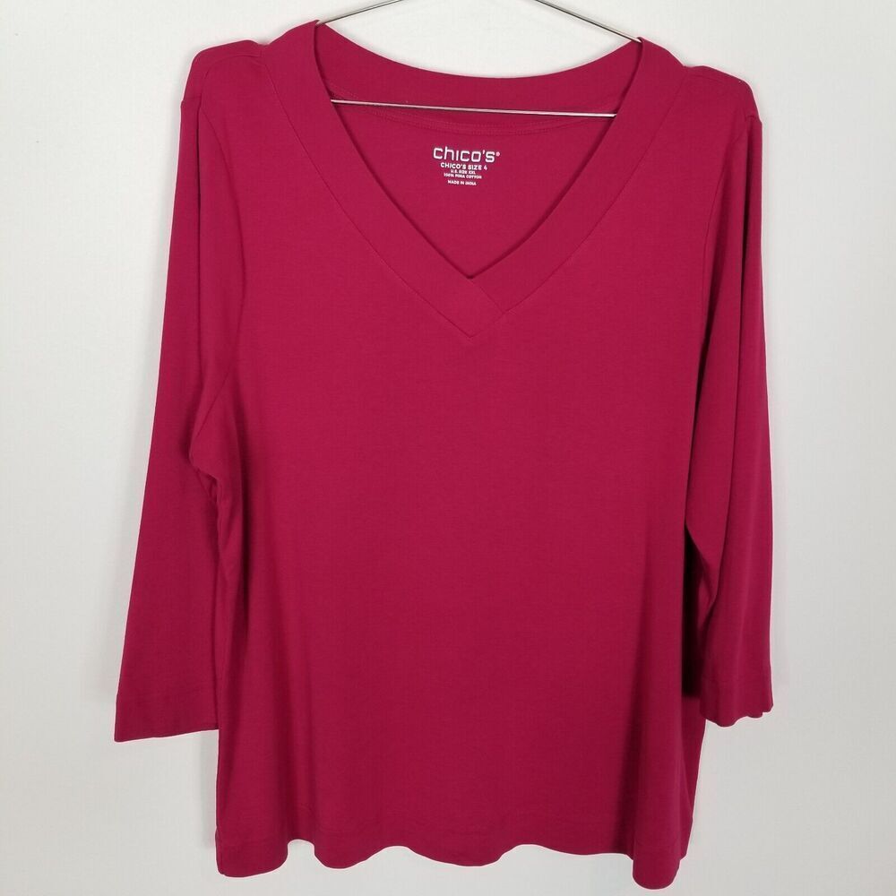 Chico's Women The Ultimate Tee‎ Size 2XL Pink Pima cotton Long sleeve Shirt